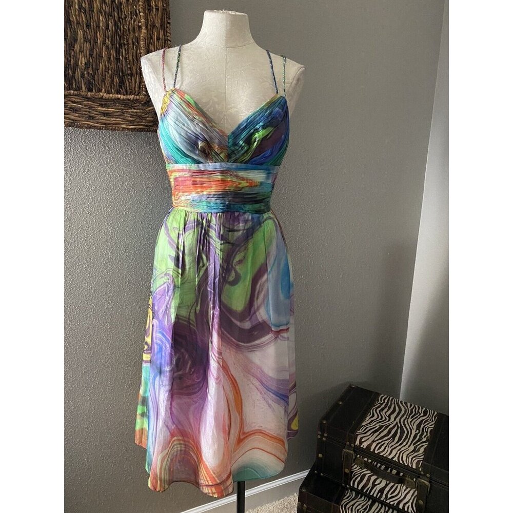 Oleg Cassini Dress 8 OC Braided Strap Rainbow SILK Multicolor Bra Party Wedding - Picture 3 of 8